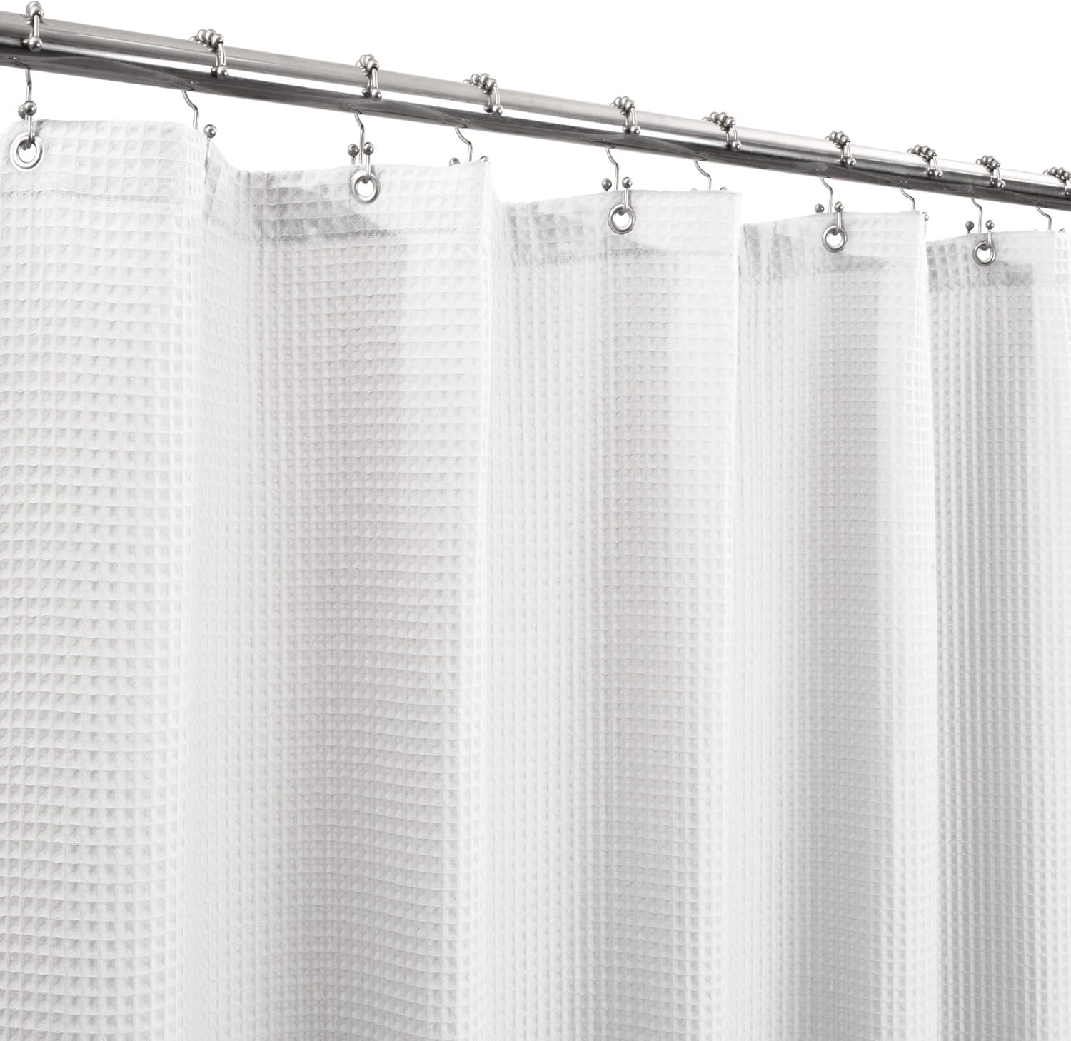 Waffle Weave White Shower Curtain Hotel Luxury Quality, Fabric Shower Curtains for Bathroom, Pique Pattern Cloth, Water Repellent and Machine Washable, Standard Size 71″ x 72″