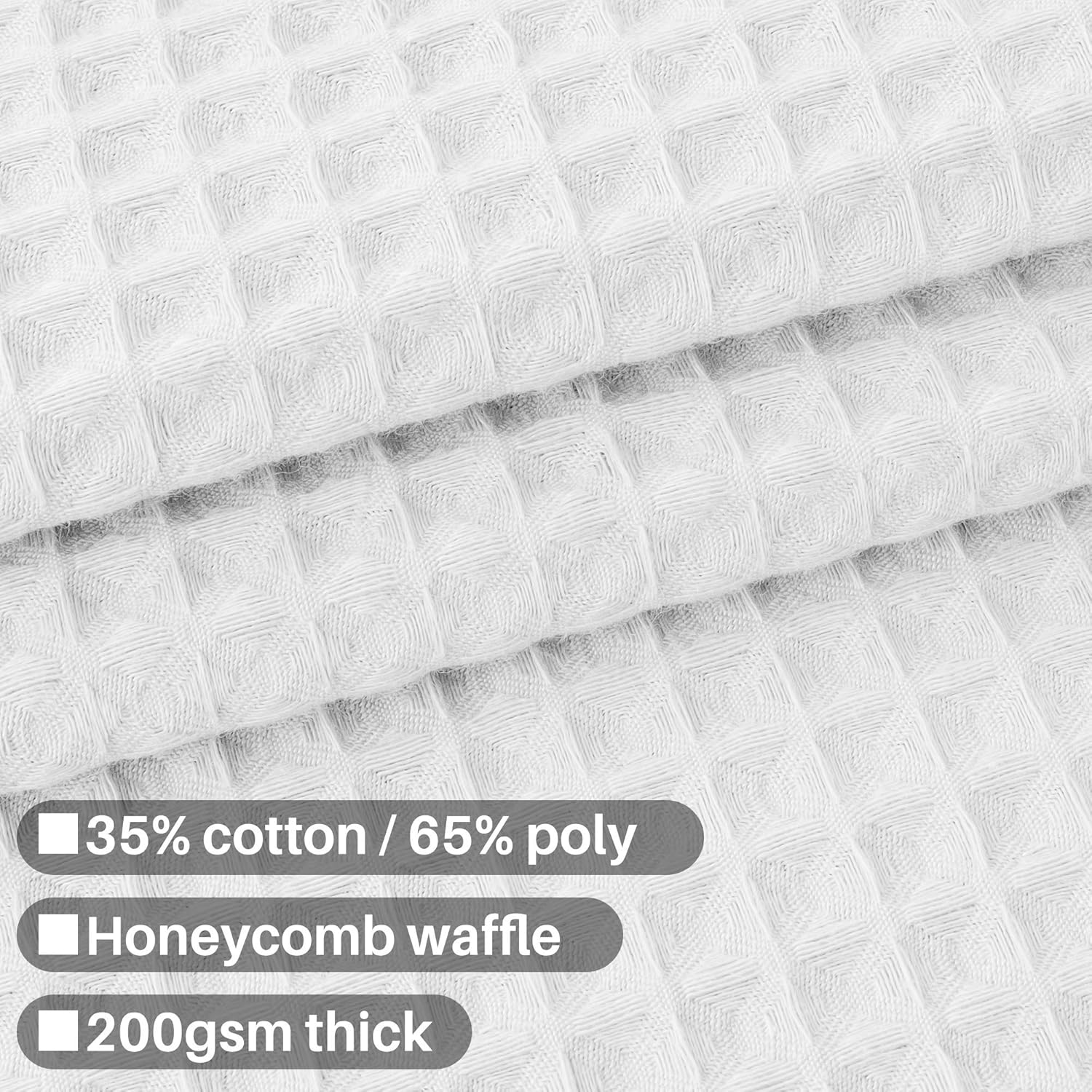 Cotton Blend Shower Curtain Honeycomb Waffle Weave, Soft & Hotel Spa, Washable, White, 72 x 72 inch