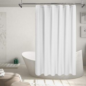 Cotton Blend Shower Curtain Honeycomb Waffle Weave, Soft & Hotel Spa, Washable, White, 72 x 72 inch