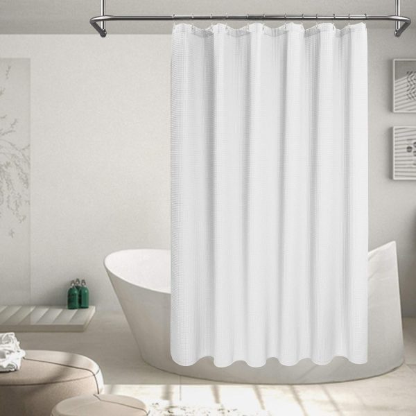 Cotton Blend Shower Curtain Honeycomb Waffle Weave, Soft & Hotel Spa, Washable, White, 72 x 72 inch
