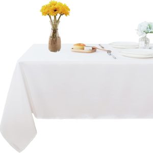 Fitable Rectangle 4 Feet Tablecloth 60×84 inch Tablecloth Stain and Wrinkle Resistant Washable Polyester Table Cloth, Decorative Table Cover for Dining Table, Buffet Parties and Camping White
