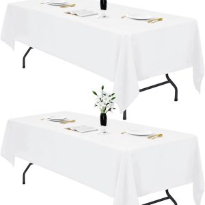 IVAPUPU 2PCS White Table Cloth for Rectangle Table – 60 x 102 Inch Tablecloths Rectangular Table Cloths Waterproof Washable Wrinkle Resistant Table Covers for 6 FT Tables Wedding Cocktail Party
