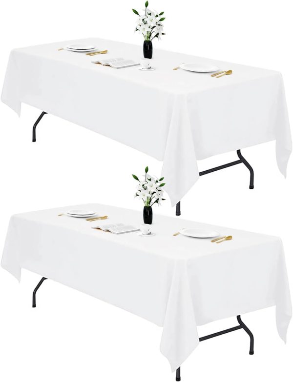 IVAPUPU 2PCS White Table Cloth for Rectangle Table - 60 x 102 Inch Tablecloths Rectangular Table Cloths Waterproof Washable Wrinkle Resistant Table Covers for 6 FT Tables Wedding Cocktail Party
