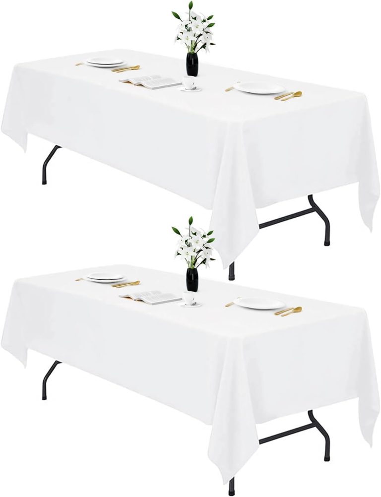 IVAPUPU 2PCS White Table Cloth for Rectangle Table – 60 x 102 Inch Tablecloths Rectangular Table Cloths Waterproof Washable Wrinkle Resistant Table Covers for 6 FT Tables Wedding Cocktail Party