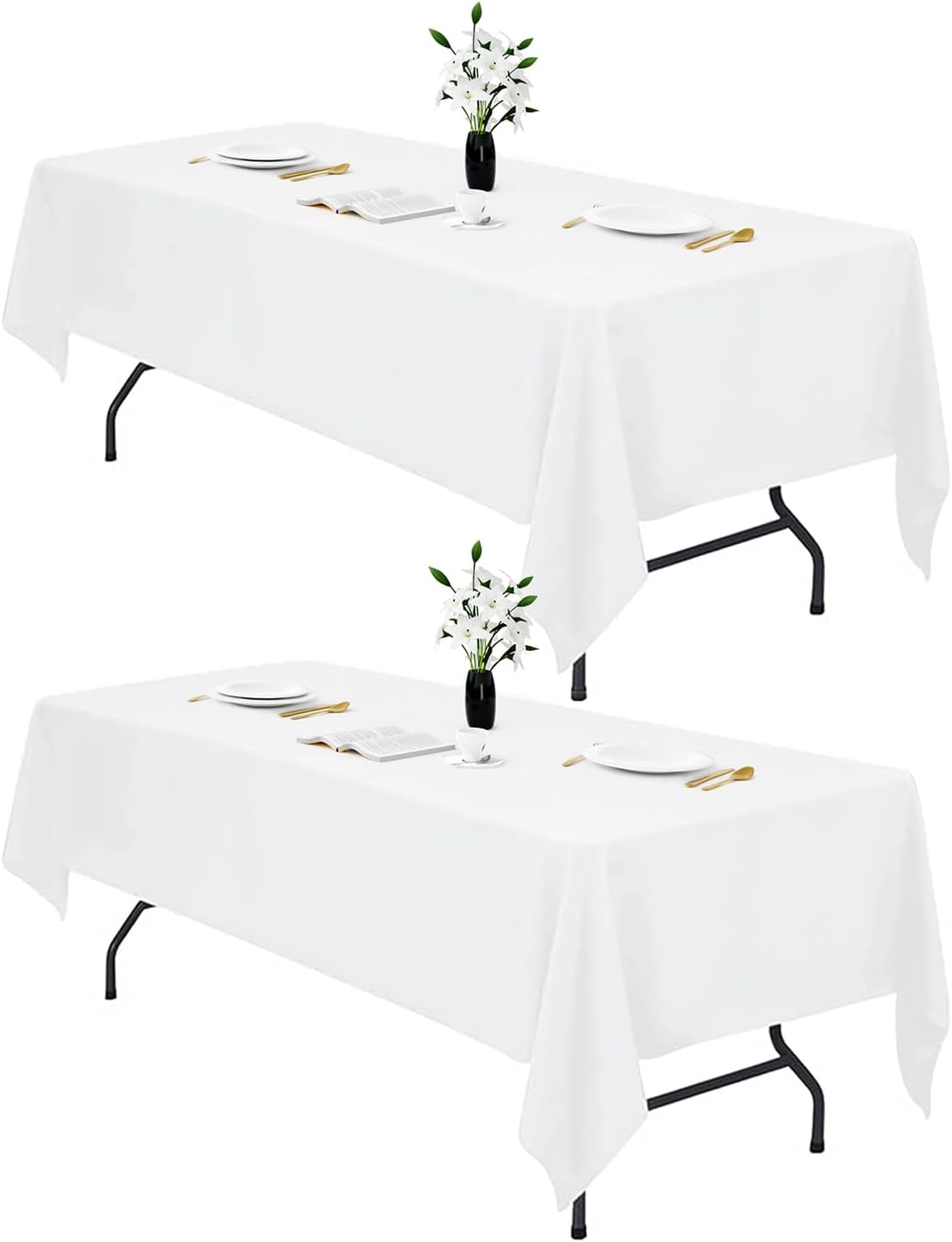 IVAPUPU 2PCS White Table Cloth for Rectangle Table – 60 x 102 Inch Tablecloths Rectangular Table Cloths Waterproof Washable Wrinkle Resistant Table Covers for 6 FT Tables Wedding Cocktail Party