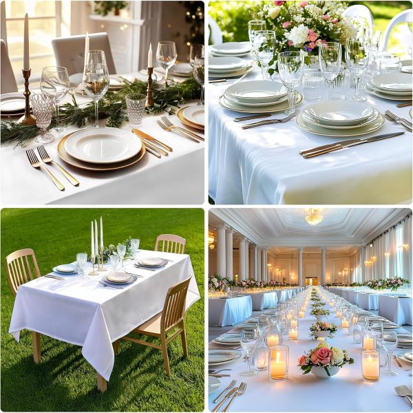 IVAPUPU 2PCS White Table Cloth for Rectangle Table - 60 x 102 Inch Tablecloths Rectangular Table Cloths Waterproof Washable Wrinkle Resistant Table Covers for 6 FT Tables Wedding Cocktail Party - Image 6