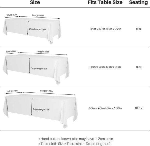 IVAPUPU 2PCS White Table Cloth for Rectangle Table - 60 x 102 Inch Tablecloths Rectangular Table Cloths Waterproof Washable Wrinkle Resistant Table Covers for 6 FT Tables Wedding Cocktail Party - Image 8
