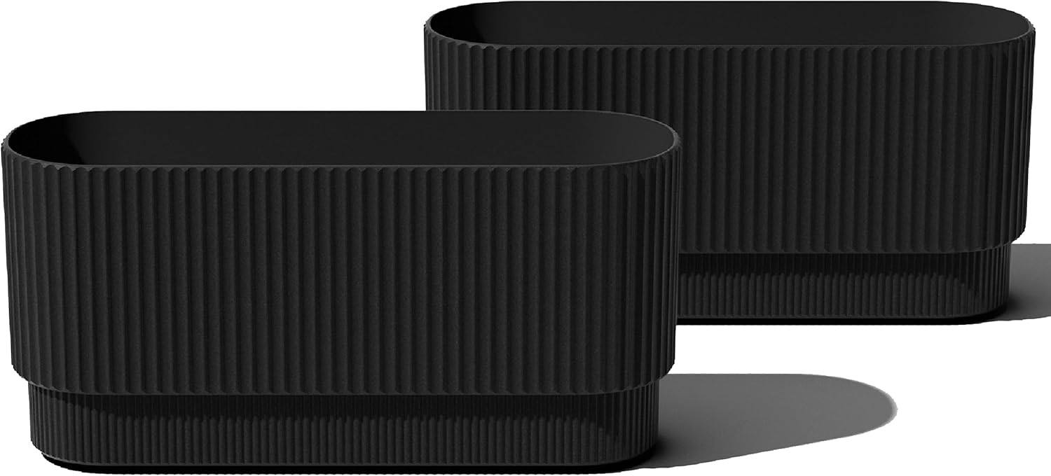 Veradek Demi Series Long Planter for Porch, Patio, Backyard | Durable Plastic-Concrete Material | Modern Décor for Shrubs, Flowers