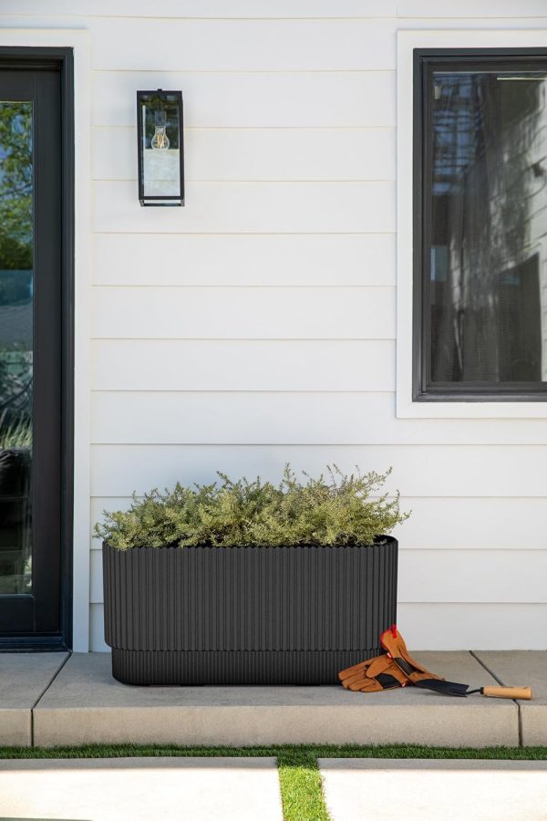 Veradek Demi Series Long Planter for Porch, Patio, Backyard | Durable Plastic-Concrete Material | Modern Décor for Shrubs, Flowers - Image 4