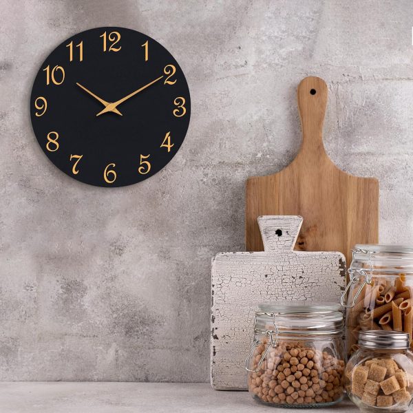 Wall Clock, 8 Inch Modern Wall Clocks Battery Operated, Small Silent Non Ticking Clock Decorative for Kitchen, Bathroom, Bedroom, Desk, Bookshelf (Black Gold) - Image 3