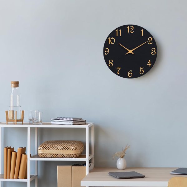 Wall Clock, 8 Inch Modern Wall Clocks Battery Operated, Small Silent Non Ticking Clock Decorative for Kitchen, Bathroom, Bedroom, Desk, Bookshelf (Black Gold) - Image 4
