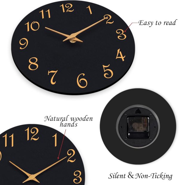Wall Clock, 8 Inch Modern Wall Clocks Battery Operated, Small Silent Non Ticking Clock Decorative for Kitchen, Bathroom, Bedroom, Desk, Bookshelf (Black Gold) - Image 6